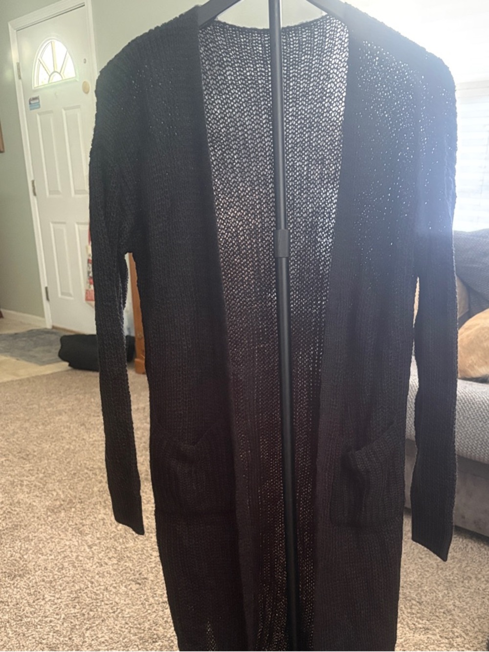 Long Open-Front Knit Cardigan - Black